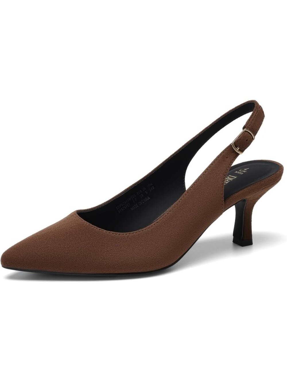 Womens Brown Faux Leather Kitten Slingback Low Heels Casual Dress Shoes Pumps